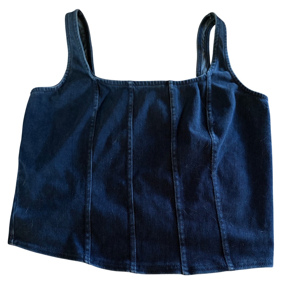 Good American Dark Wash Denim Corset Top Square Neck Tank GT0343 Size 4